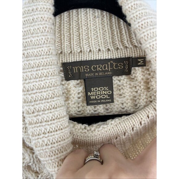 Inis Crafts Cream-Coloured Cable-Knit Thick Wool Sweater Women's Size M - Picture 4 of 10